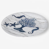 Beach Rustic Wedding Navy Blue Waterverf Seahorse Papieren Bordje (Gekanteld)