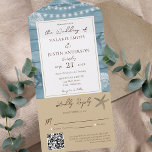 Beach Rustic Wood beige bruiloft in één keer All In One Uitnodiging<br><div class="desc">Rustic Wood Beach Beige trouwuitnodigingen. Eenvoudig en schoon. De achtergrondkleur kan worden veranderd om uw trouwthema te passen. Elegant serif en kalligrafie gestileerde doopvonten.</div>