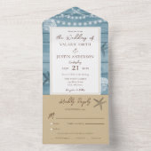 Beach Rustic Wood beige Wedding All In One Uitnodiging (Binnen)