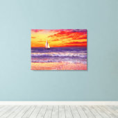 BEACH SAILBOAT SUNSET STRETCHED CANVAS ART PRINT (Insitu (Houten vloer))