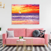 BEACH SAILBOAT SUNSET STRETCHED CANVAS ART PRINT (Insitu (Woonkamer))