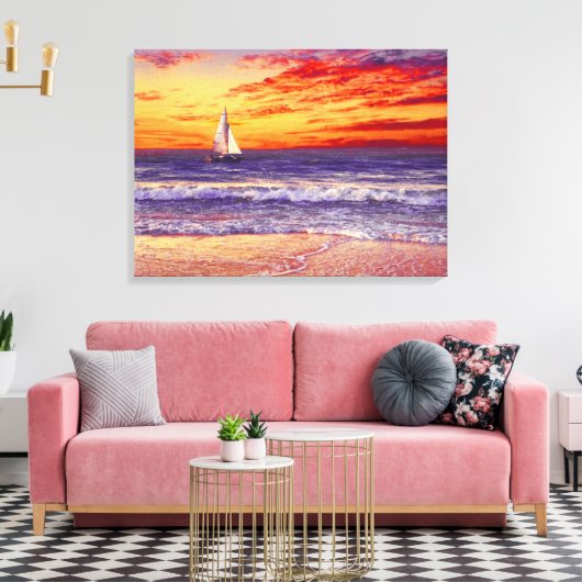 BEACH SAILBOAT SUNSET STRETCHED CANVAS ART PRINT (Insitu (Woonkamer))