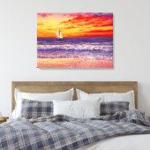 BEACH SAILBOAT SUNSET STRETCHED CANVAS ART PRINT (Insitu (Slaapkamer))