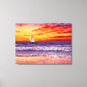 BEACH SAILBOAT SUNSET STRETCHED CANVAS ART PRINT (Voorkant)