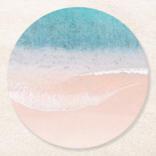 Beach Sand Blue Zee Seaside Custom Blank Sjabloon Ronde Kartonnen Onderzetter