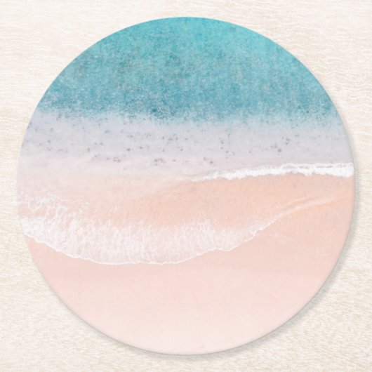 Beach Sand Blue Zee Seaside Custom Blank Sjabloon Ronde Kartonnen Onderzetter (Voorkant)