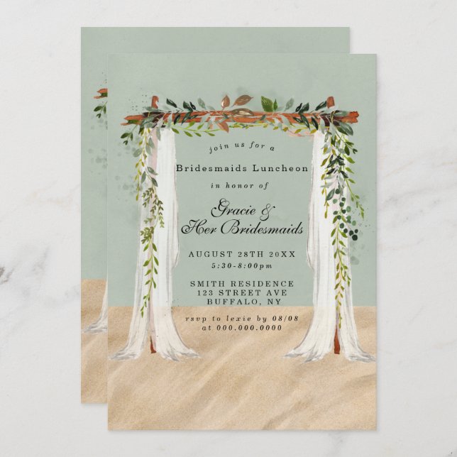 Beach Sand Canopy Bridesmaids Luncheon Invites (Voorkant / Achterkant)