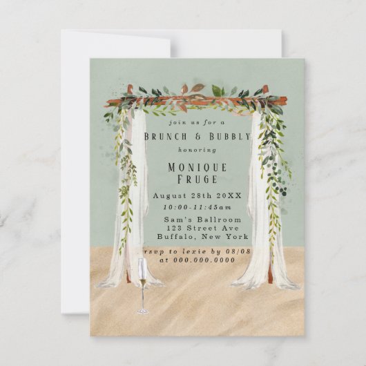 Beach Sand Canopy Tropical Brunch & Bubble Invites Kaart (Voorkant)