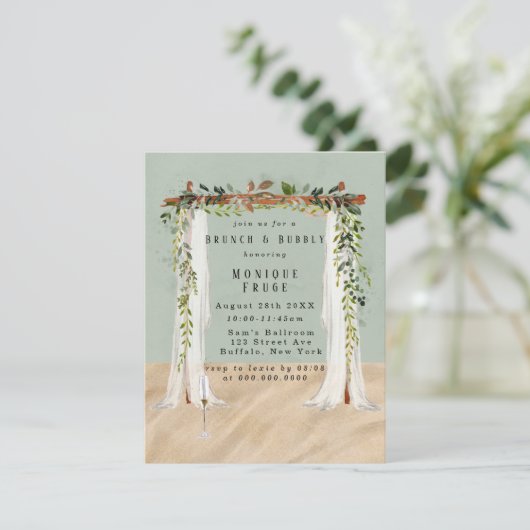 Beach Sand Canopy Tropical Brunch & Bubble Invites Kaart (Staand voorkant)