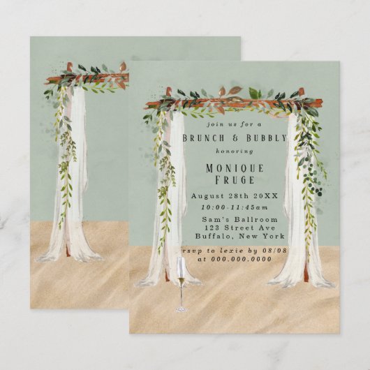 Beach Sand Canopy Tropical Brunch & Bubble Invites Kaart (Voorkant / Achterkant)