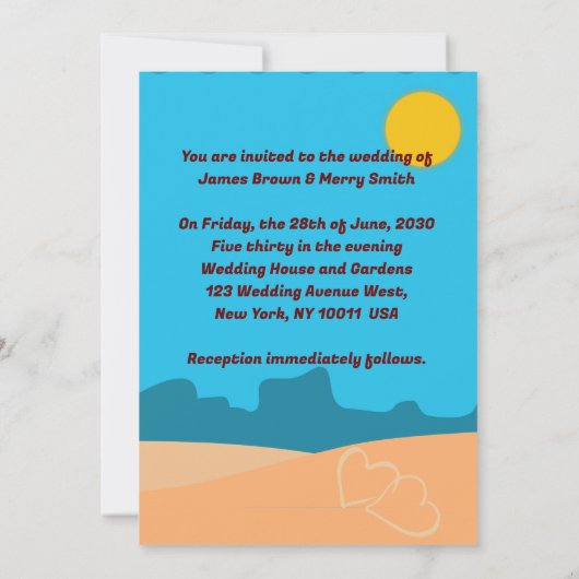 Beach Sand Castel Sun Hearts Romantic Wedding Kaart (Achterkant)