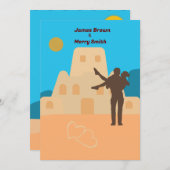 Beach Sand Castel Sun Hearts Romantic Wedding Kaart (Voorkant / Achterkant)