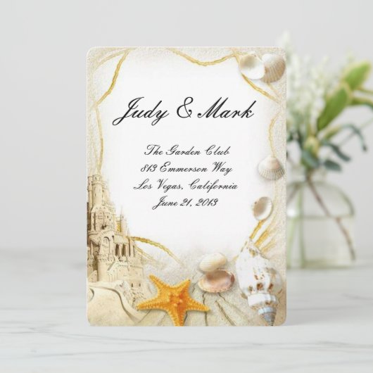 Beach Sand Castle Bruiloft Menu Kaart (Staand voorkant)