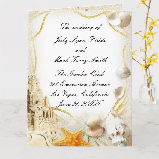 Beach Sand Castle huwelijksprogramma Kaart (Gele Bloem)
