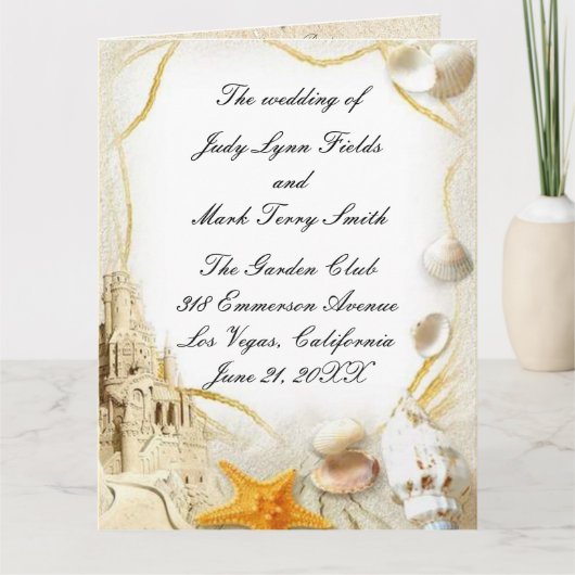 Beach Sand Castle huwelijksprogramma Kaart (Voorkant)