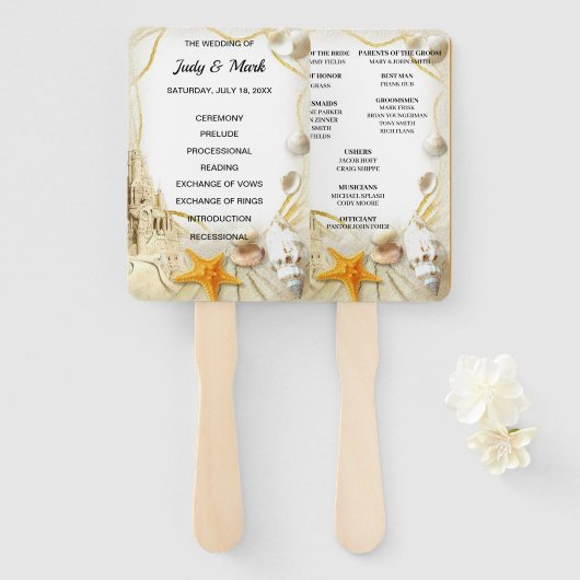 Beach Sand Castle Trouwprogramma Fans Handwaaier (Voorkant en achterkant)