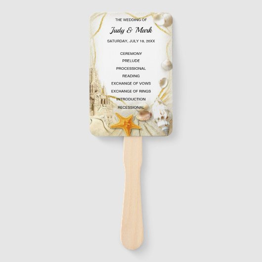 Beach Sand Castle Trouwprogramma Fans Handwaaier (Voorkant)