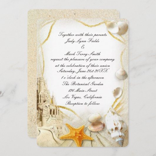 Beach Sand Castle Uitnodiging voor bruiloft (Voorkant / Achterkant)