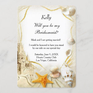 Beach Sand Castle Wedding Bridesmaid Invitation Kaart