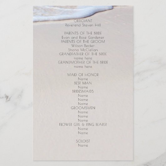 Beach Sand Custom Affordable Wedding Programme (Achterkant)