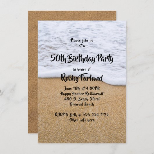 Beach Sand Custom Age Birthday Party Kaart (Voorkant / Achterkant)