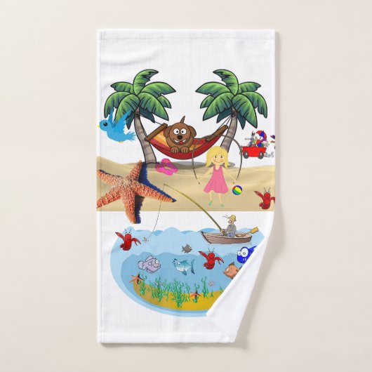 Beach Sand Dog Trees Fish Bathroom Towel Set Bad Handdoek (Handdoek)