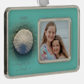 Beach Sand Dollar Aqua Foto Verzilverd Omlijst Ornament (Rechts)