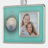 Beach Sand Dollar Aqua Foto Verzilverd Omlijst Ornament (Links)