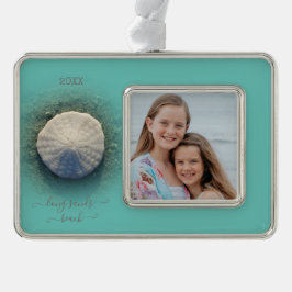 Beach Sand Dollar Aqua Foto Verzilverd Omlijst Ornament