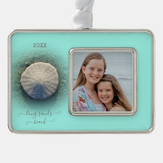 Beach Sand Dollar Mint Foto Verzilverd Omlijst Ornament (Voorkant)