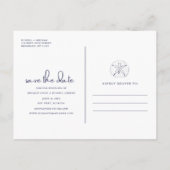Beach Sand Dollar Navy Blue Save the Date Briefkaa Aankondigingskaart (Achterkant)