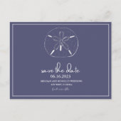 Beach Sand Dollar Navy Blue Save the Date Briefkaa Aankondigingskaart (Voorkant)