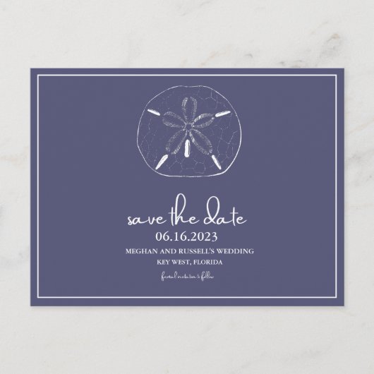Beach Sand Dollar Navy Blue Save the Date Briefkaa Aankondigingskaart (Voorkant)