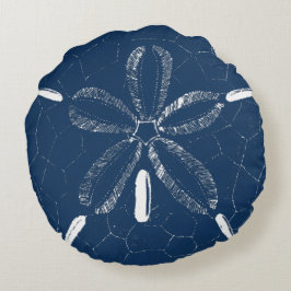 Beach Sand Dollar Navy Blue White Rond Kussen