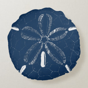 Beach Sand Dollar Navy Blue White Rond Kussen