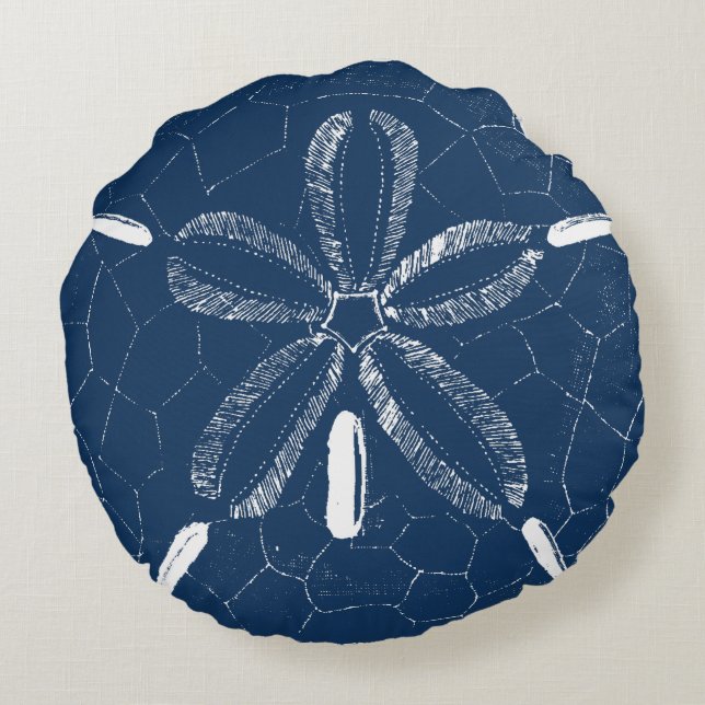 Beach Sand Dollar Navy Blue White Rond Kussen (Achterkant)