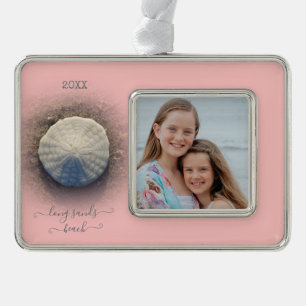 Beach Sand Dollar Roze foto Verzilverd Omlijst Ornament
