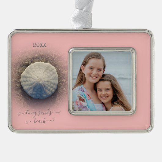 Beach Sand Dollar Roze foto Verzilverd Omlijst Ornament (Voorkant)
