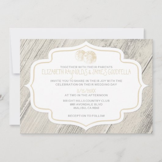 Beach Sand Dollar Wedding Invitations Kaart (Voorkant)