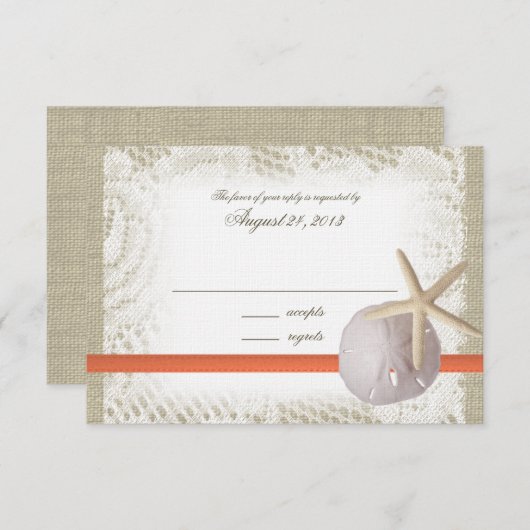 Beach Sand Dollar Wedding Response Kaart (Voorkant / Achterkant)