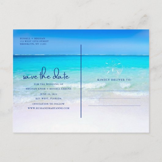 Beach Sand Dollar Wedding Save the Date Briefkaart (Achterkant)