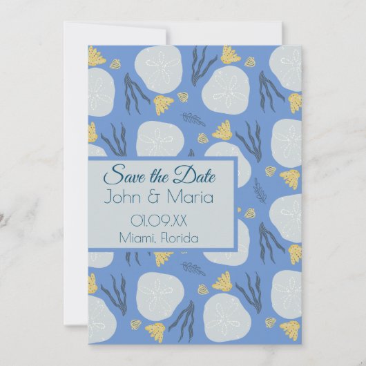 Beach Sand Dollars Botanical Blue Save the Date Kaart (Voorkant)