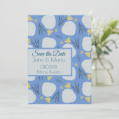 Beach Sand Dollars Botanical Blue Save the Date Kaart (Staand voorkant)