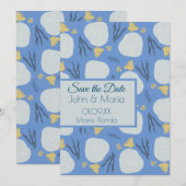 Beach Sand Dollars Botanical Blue Save the Date Kaart (Voorkant / Achterkant)