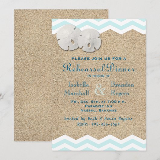Beach Sand Dollars Rehearsal Dinner Kaart (Voorkant / Achterkant)