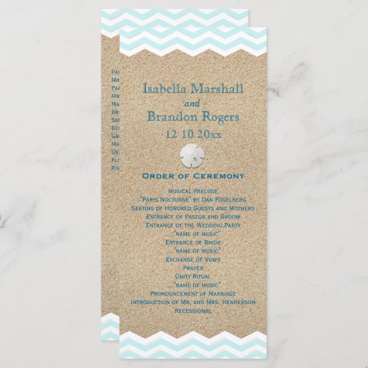 Beach Sand Dollars Wedding Programme Programmakaart (Voorkant / Achterkant)