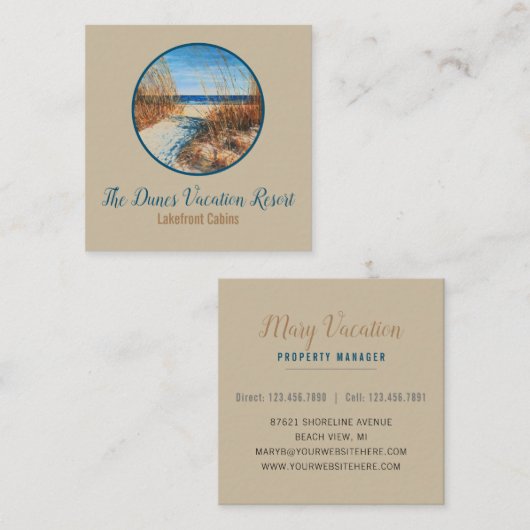 Beach Sand Dunes Coastal Rental Vierkante Visitekaartje (Voorkant / Achterkant)