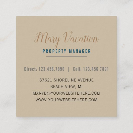 Beach Sand Dunes Coastal Rental Vierkante Visitekaartje (Achterkant)