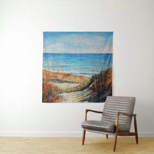 Beach Sand Dunes en Ocean Painting   Bosbouw Wandkleed
