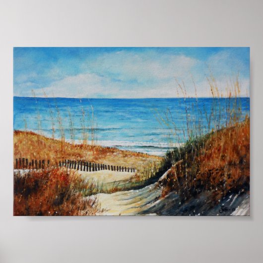 Beach Sand Dunes en Ocean Painting Glossy Poster (Voorkant)